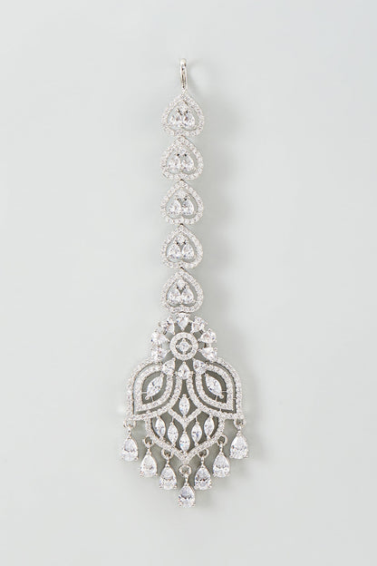 Silver Finish Zircon Maangtikka