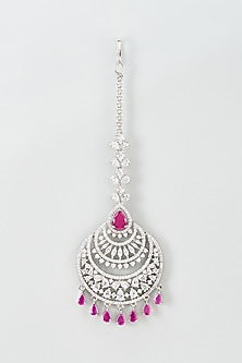 Silver Finish Zircon & Ruby Maangtikka