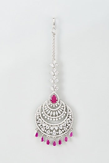 Silver Finish Zircon & Ruby Maangtikka