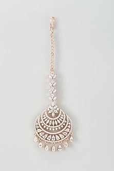 Rose Gold Finish White Zircon Maangtikka