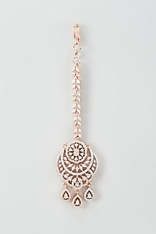 Rose Gold Finish White Zircon Maangtikka