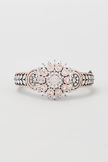 Two Tone Finish White Zircon Oval Bracelet