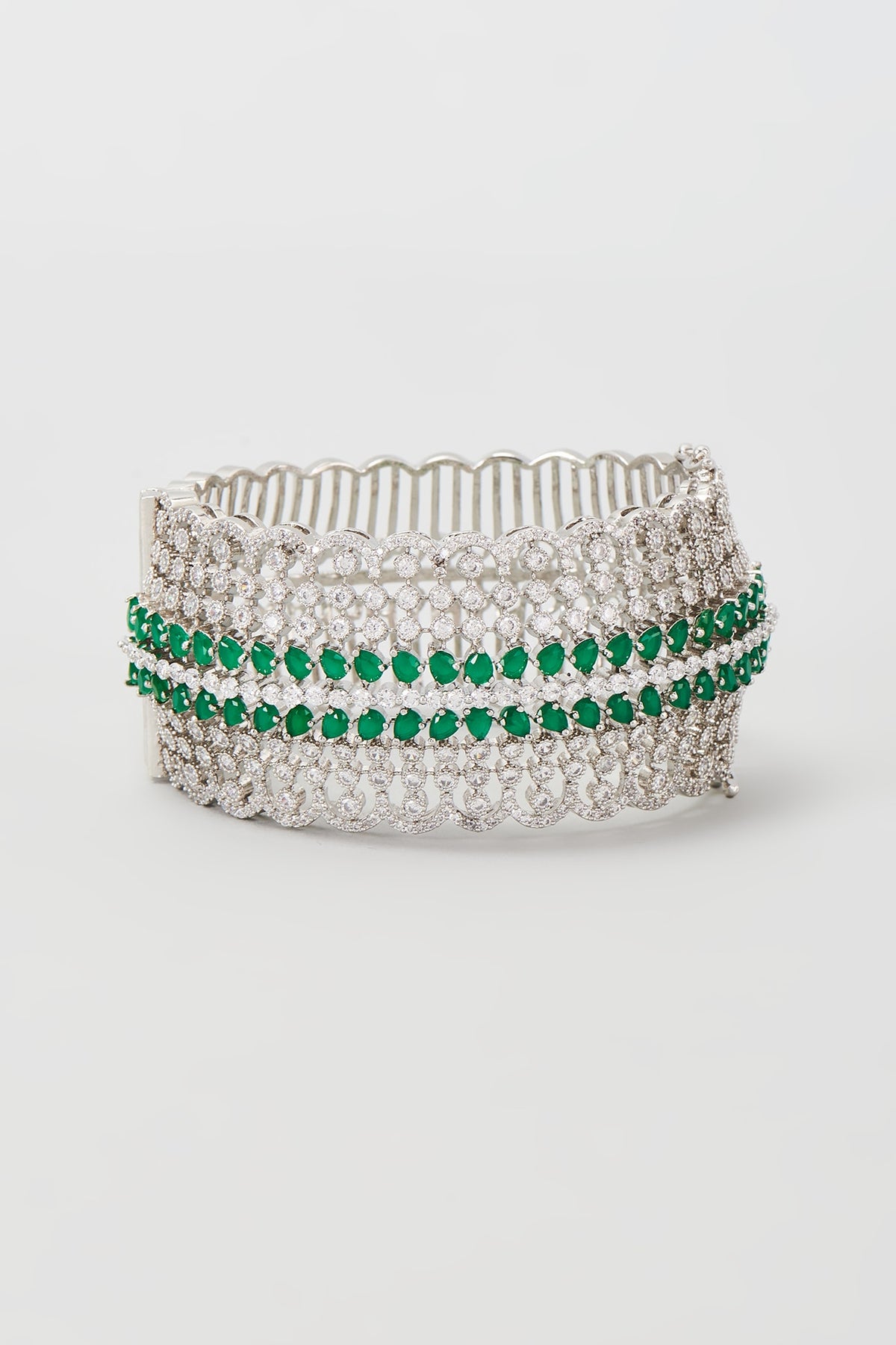 White Finish Emerald & Zircon Bracelet