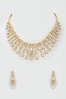 Gold Finish White Zircon Long Necklace Set