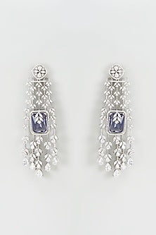 White Finish Purple Stone & Zircon Dangler Earrings