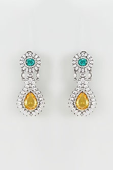White Finish Aqua & Yellow Stone Dangler Earrings
