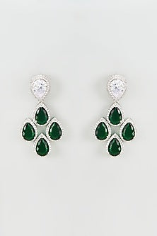 White Finish Zircon & Emerald Dangler Earrings