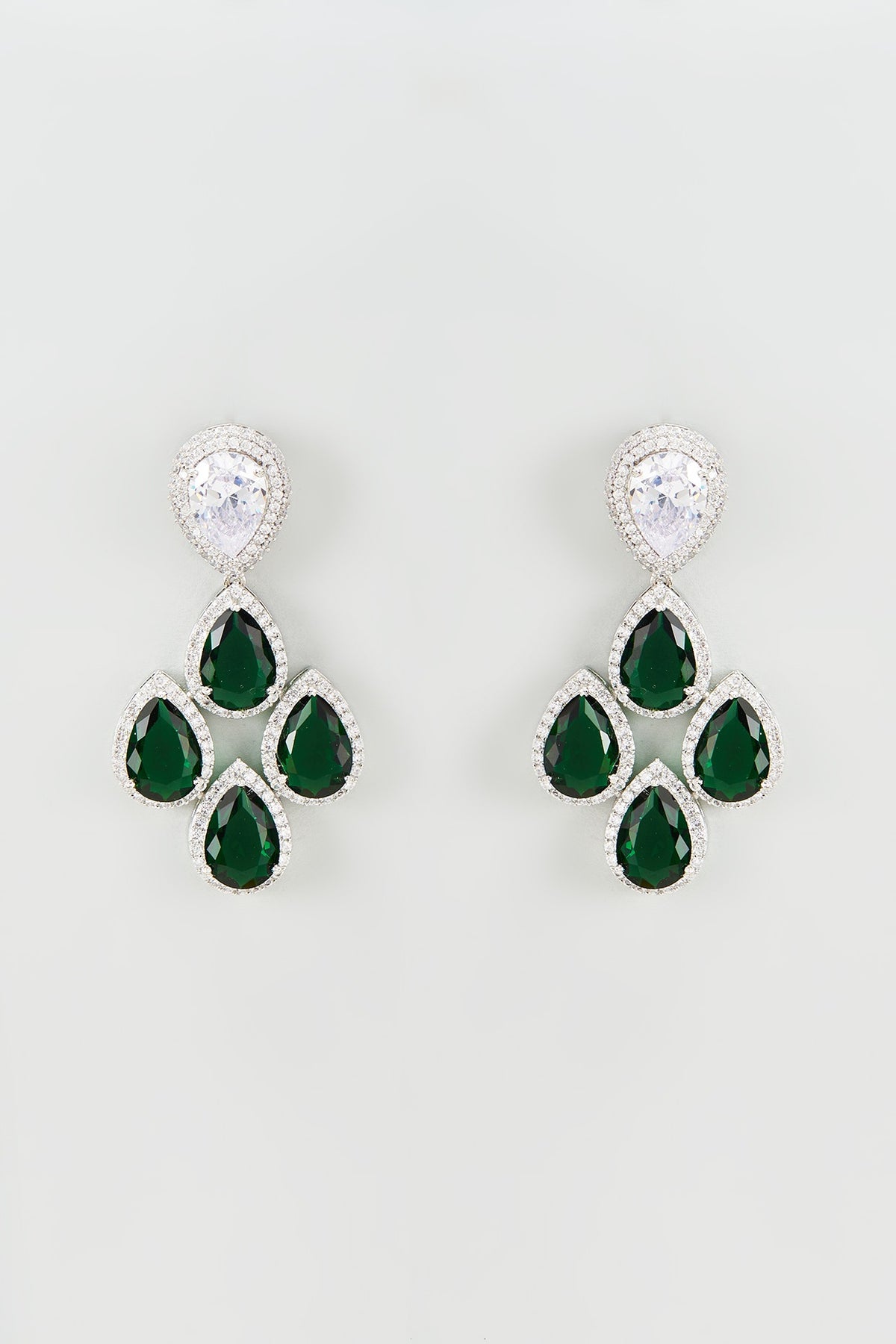 White Finish Zircon & Emerald Dangler Earrings