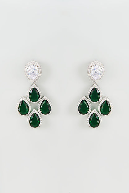 White Finish Zircon & Emerald Dangler Earrings