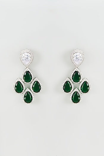 White Finish Zircon & Emerald Dangler Earrings