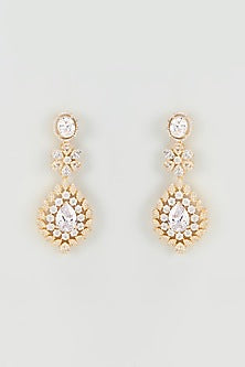 Gold Finish White Zircon Dangler Earrings