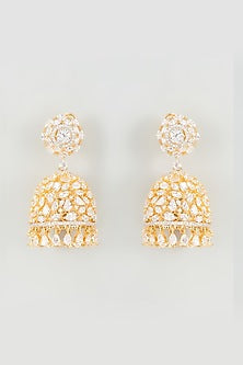 Gold Finish White Zircon Jhumka Earrings
