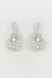 White Finish Zircon & Pearl Dangler Earrings