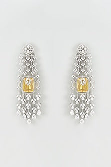 White Finish Yellow Sapphire & Zircon Dangler Earrings