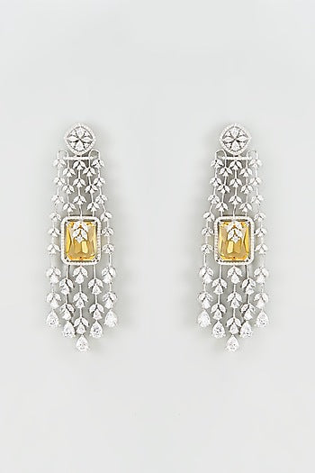 White Finish Yellow Sapphire & Zircon Dangler Earrings