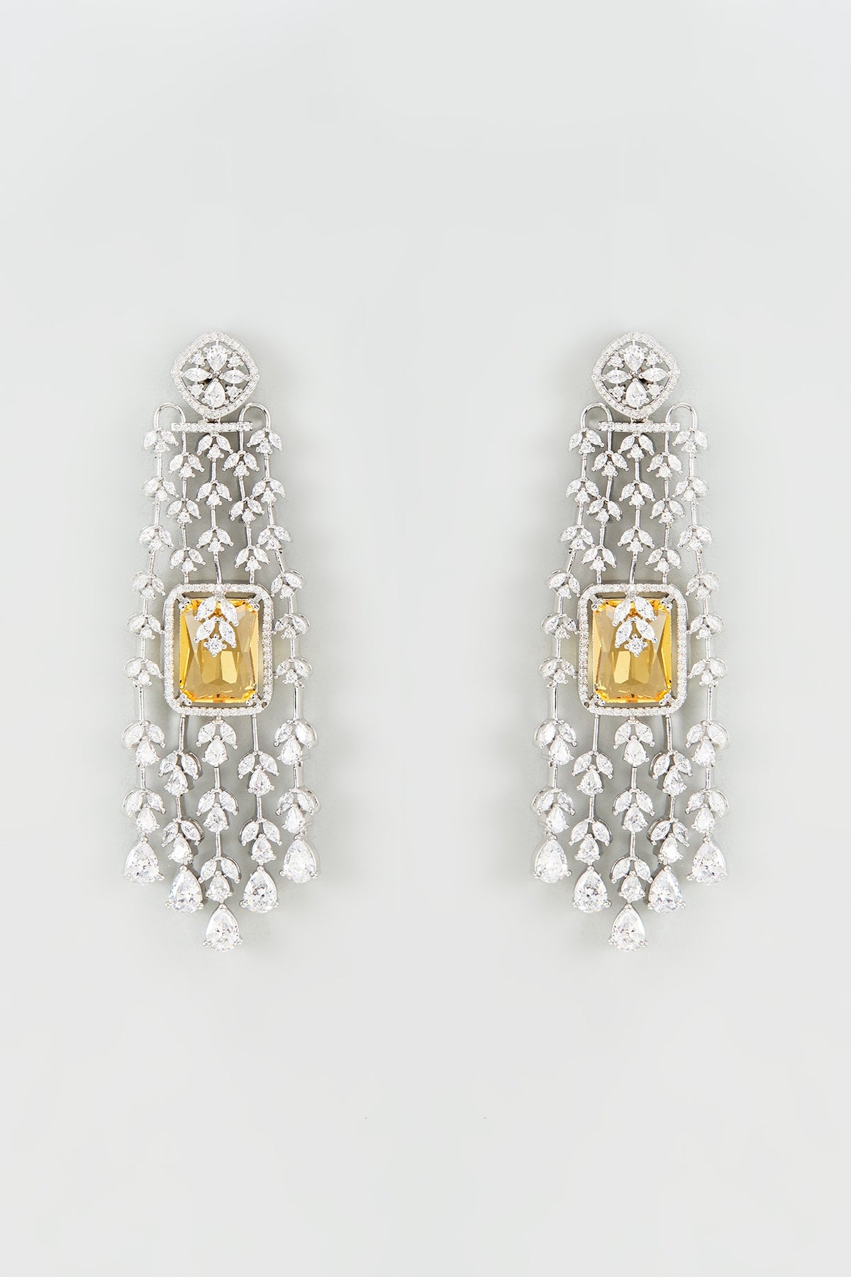 White Finish Yellow Sapphire & Zircon Dangler Earrings