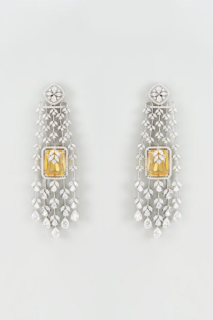 White Finish Yellow Sapphire & Zircon Dangler Earrings
