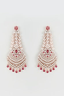 Rose Gold Finish Zircon & Ruby Dangler Earrings With Maangtikka