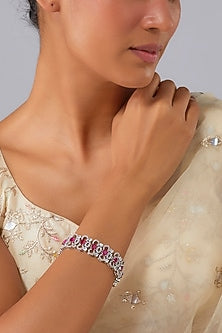Silver Finish Zircon & Ruby Stone Bracelet