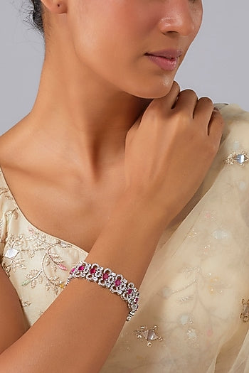 Silver Finish Zircon & Ruby Stone Bracelet