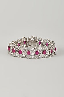 Silver Finish Zircon & Ruby Stone Bracelet