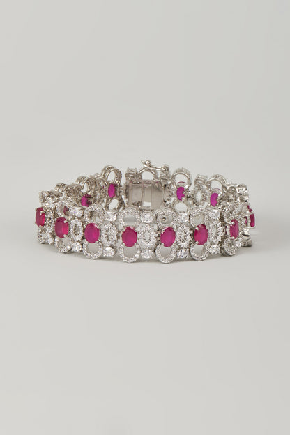 Silver Finish Zircon & Ruby Stone Bracelet