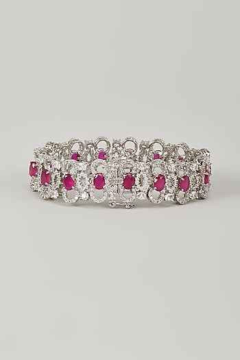 Silver Finish Zircon & Ruby Stone Bracelet