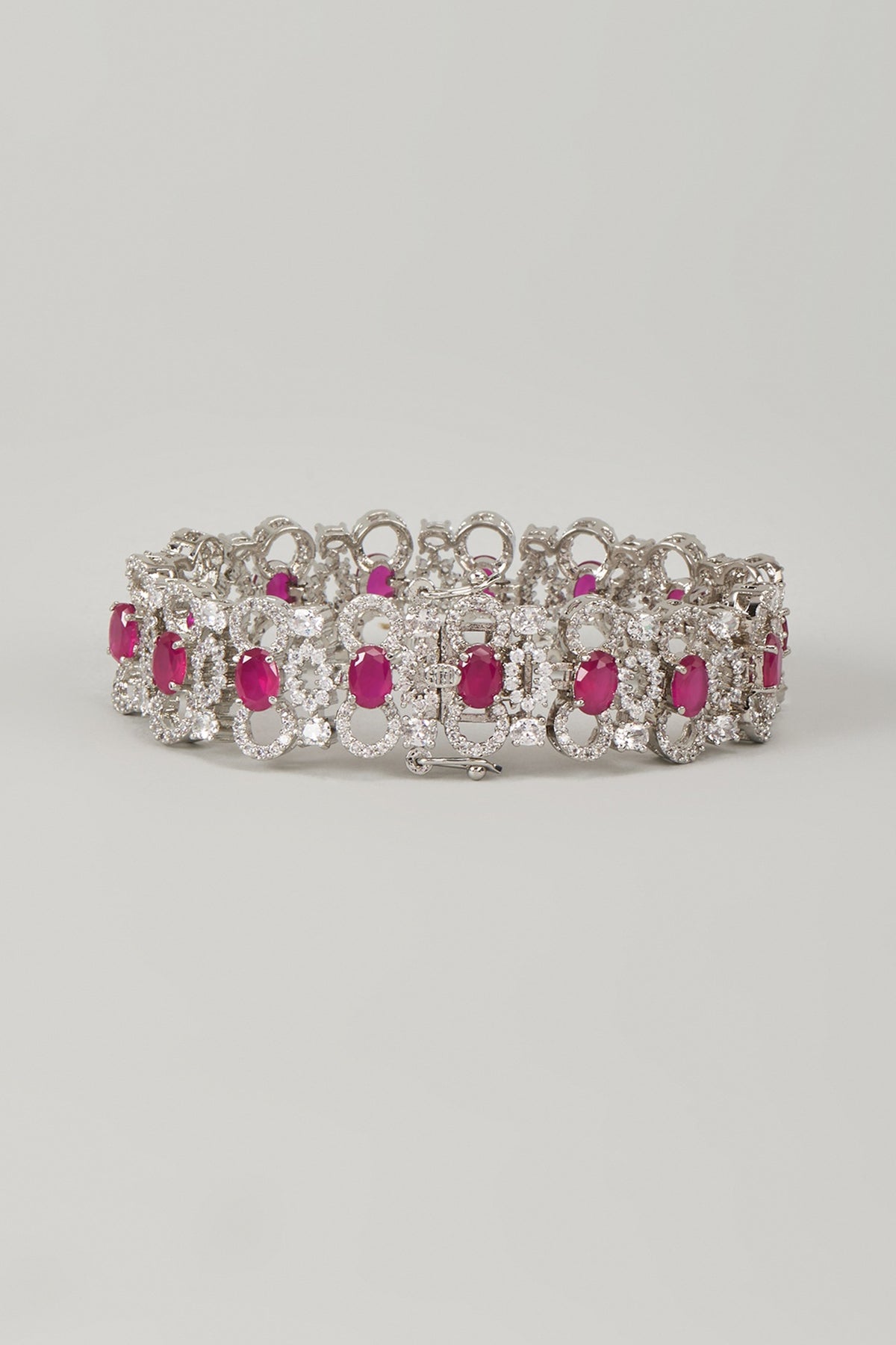 Silver Finish Zircon & Ruby Stone Bracelet