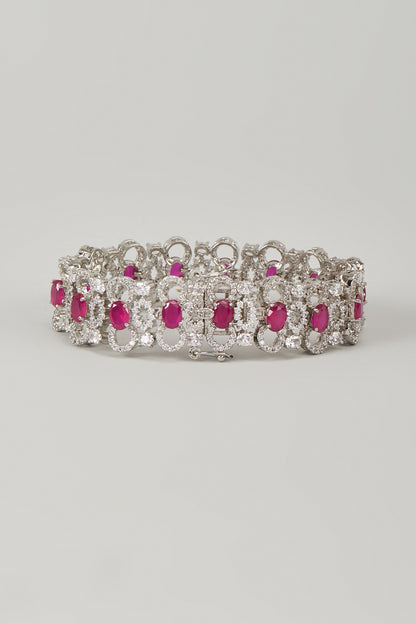 Silver Finish Zircon & Ruby Stone Bracelet