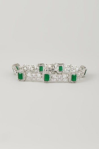 Silver Finish Zircon & Emerald Stone Bracelet