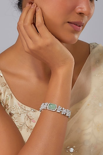 Silver Finish Zircon & Turquoise Stone Bracelet