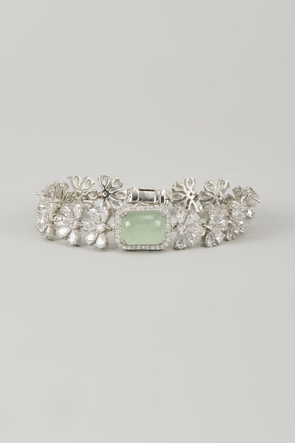 Silver Finish Zircon & Turquoise Stone Bracelet