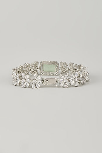 Silver Finish Zircon & Turquoise Stone Bracelet