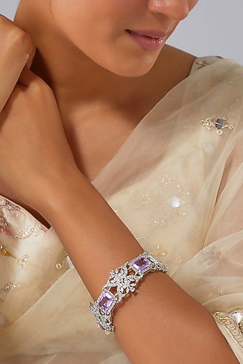 Silver Finish Zircon & Amethyst Stone Bracelet