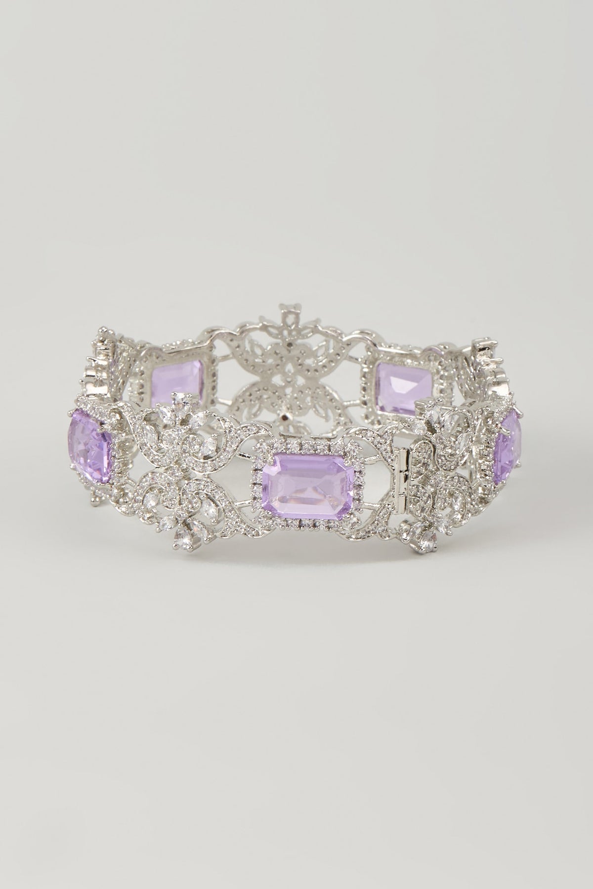 Silver Finish Zircon & Amethyst Stone Bracelet