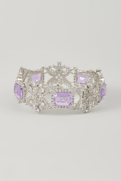 Silver Finish Zircon & Amethyst Stone Bracelet