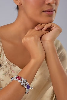 Silver Finish Zircon & Ruby Stone Bracelet