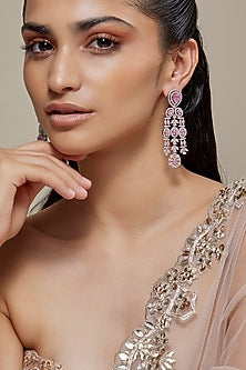 Silver Finish Rose Quartz Stone & Zircon Dangler Earrings