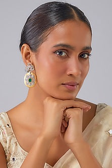 Two-Tone Finish Emerald Stone & Zircon Dangler Earrings