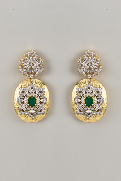 Two-Tone Finish Emerald Stone & Zircon Dangler Earrings