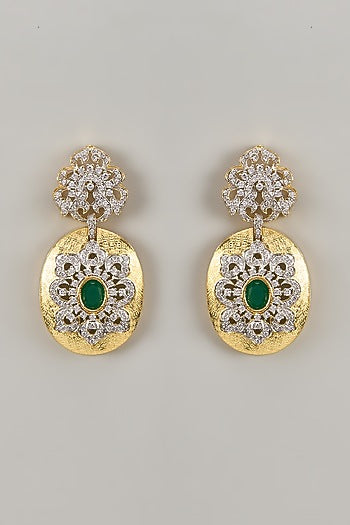 Two-Tone Finish Emerald Stone & Zircon Dangler Earrings