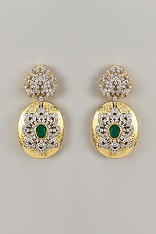 Two-Tone Finish Emerald Stone & Zircon Dangler Earrings