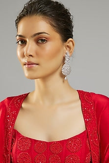 Silver Finish Zircon Dangler Earrings