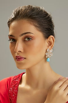 Gold Finish Opal Stone & Zircon Dangler Earrings