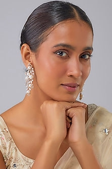 Gold Finish Pearl & Zircon Dangler Earrings