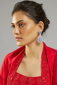 Silver Finsh Blue Opal Stone & Zircon Dangler Earrings