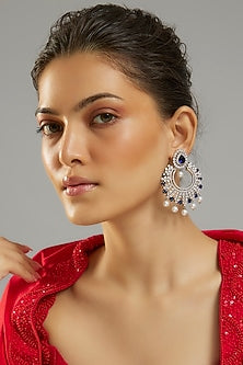 Silver Finish Sapphire Stone & Zircon Dangler Earrings