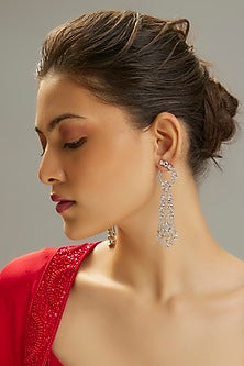 Silver Finish Zircon Dangler Earrings