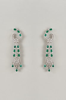 Silver Finish Zircon & Emerald Stone Dangler Earrings