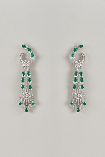 Silver Finish Zircon & Emerald Stone Dangler Earrings